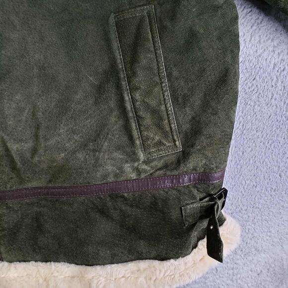 Phat Farm Shearling Lined Aviator Jacket Mens Size 2XL Green Zip Leather Flaw - Picture 5 of 15
